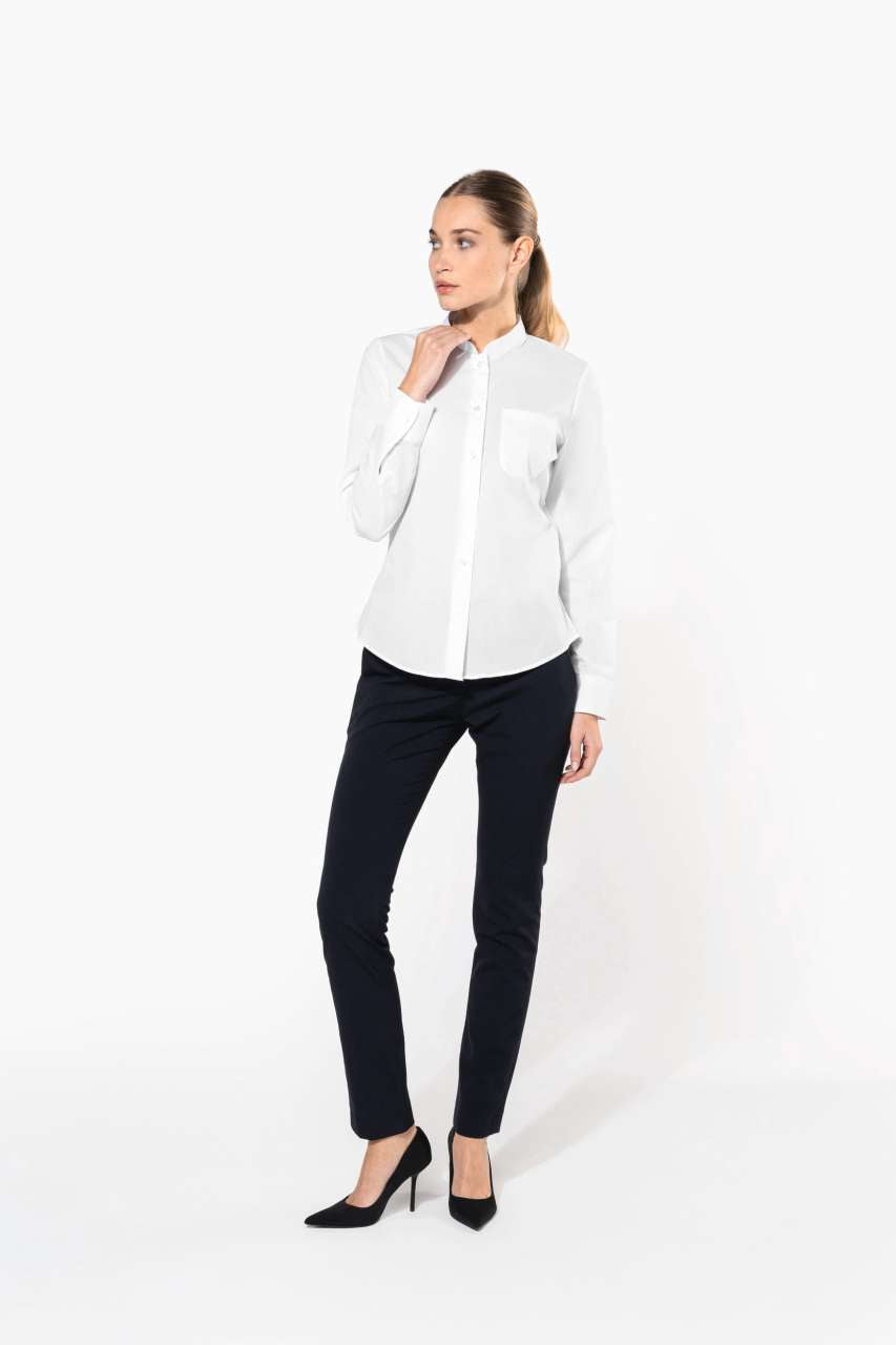 LADIES' LONG-SLEEVED MANDARIN COLLAR SHIRT - Wine - Additional