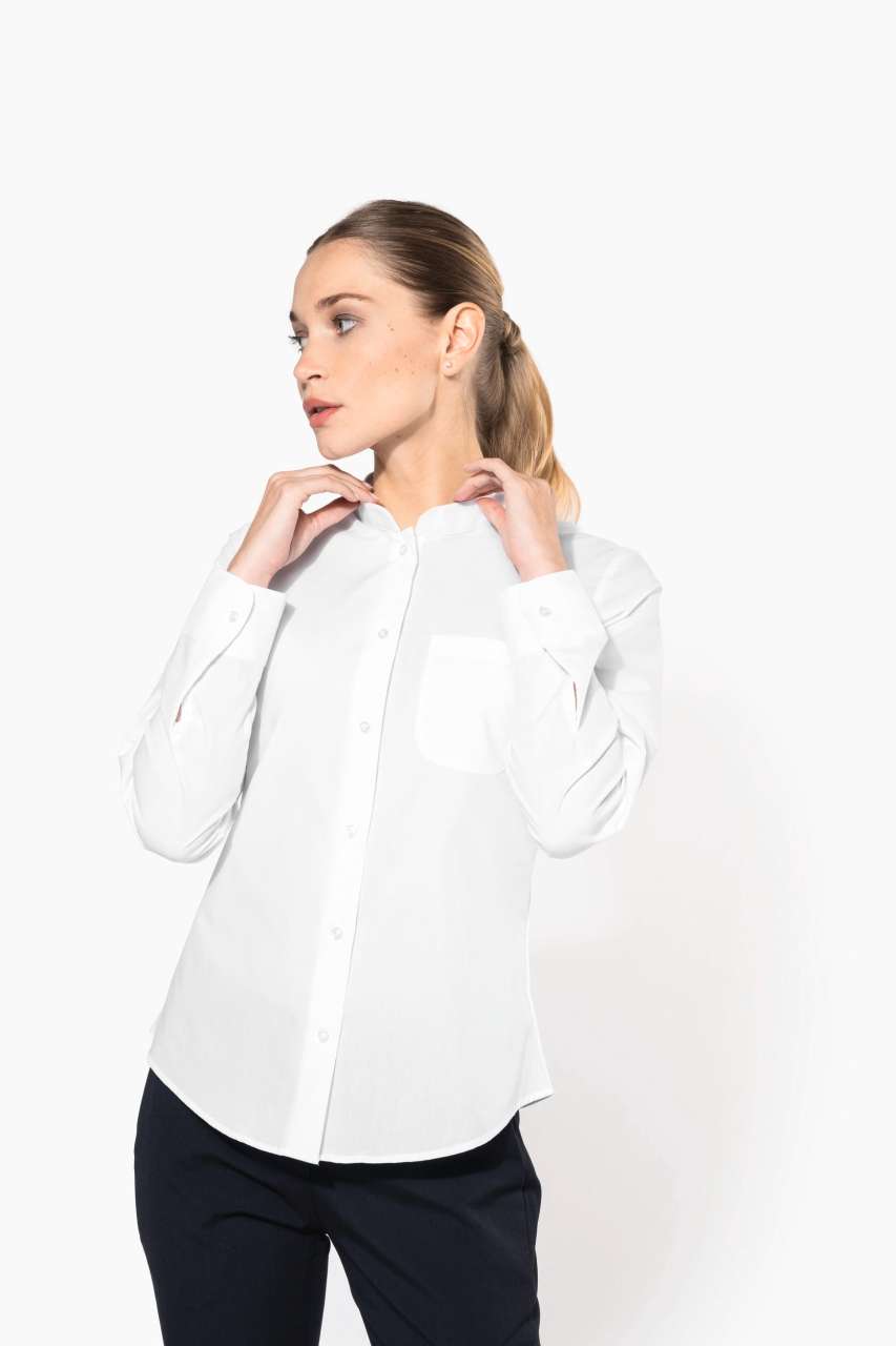 LADIES' LONG-SLEEVED MANDARIN COLLAR SHIRT - White - Model