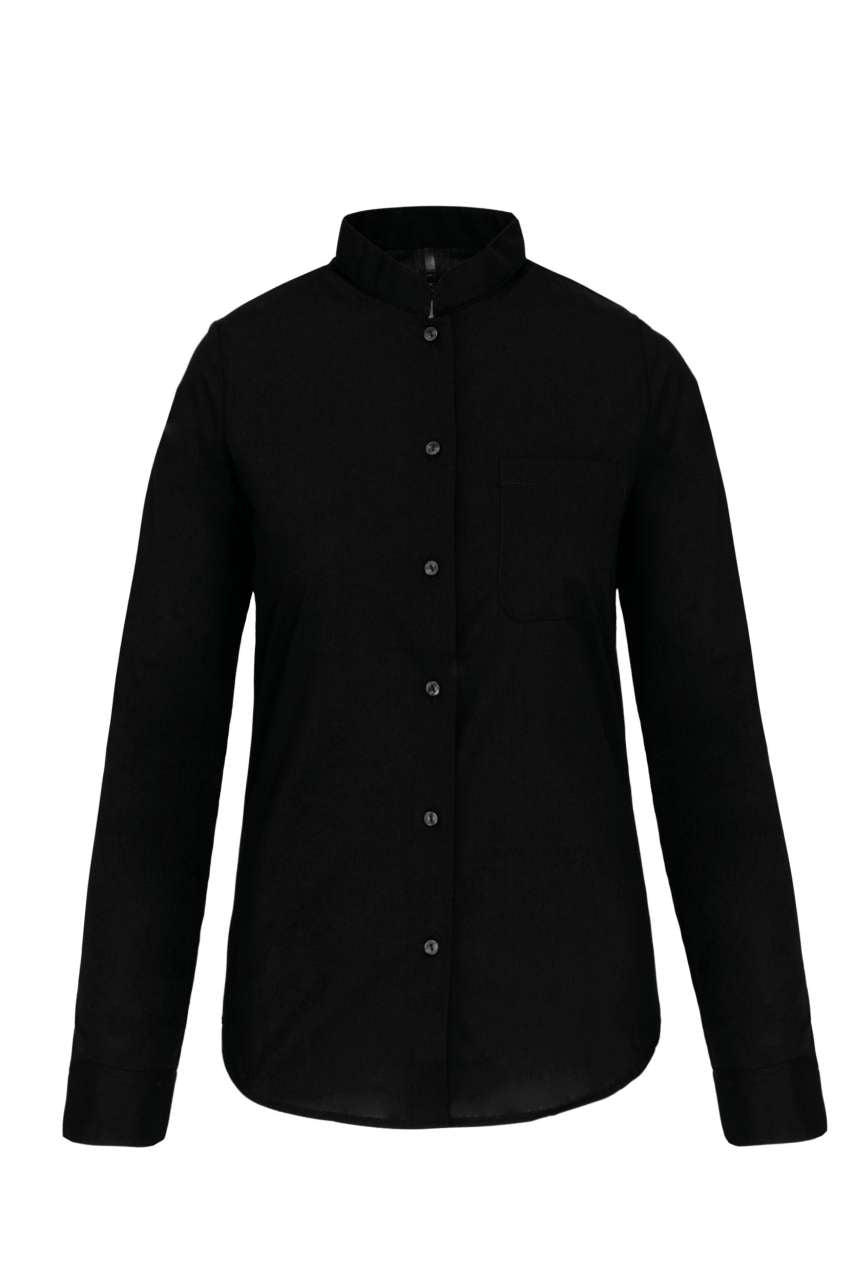 LADIES' LONG-SLEEVED MANDARIN COLLAR SHIRT - Black - Main
