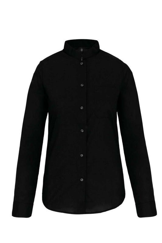LADIES' LONG-SLEEVED MANDARIN COLLAR SHIRT - Black - Main