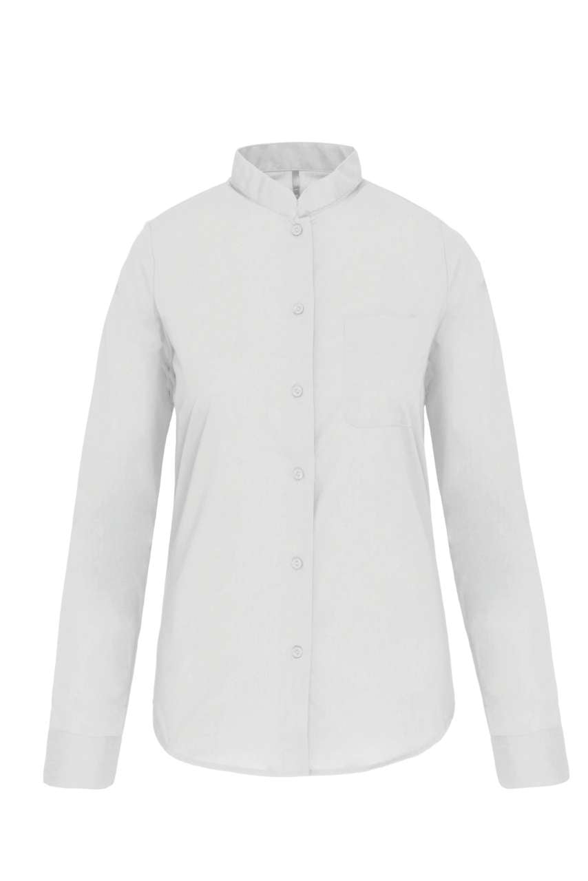 LADIES' LONG-SLEEVED MANDARIN COLLAR SHIRT - White - Main