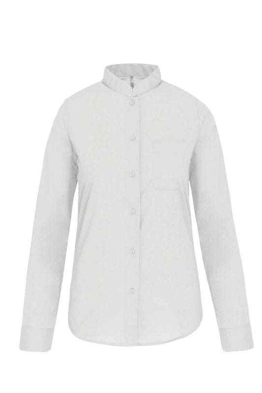LADIES' LONG-SLEEVED MANDARIN COLLAR SHIRT - White - Main