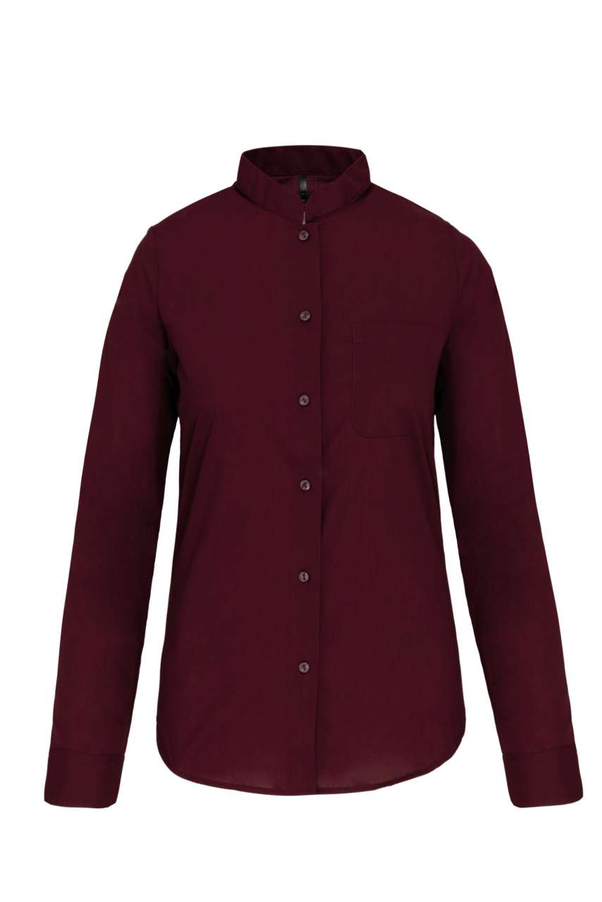 LADIES' LONG-SLEEVED MANDARIN COLLAR SHIRT - Wine - Main