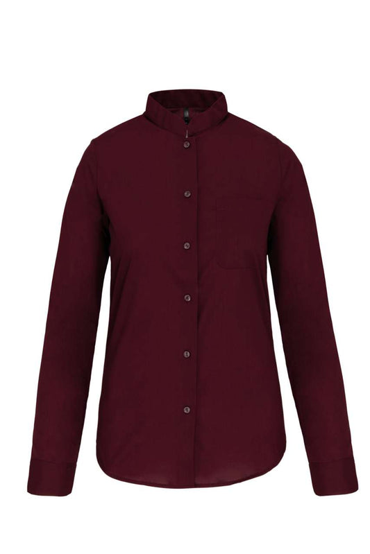 LADIES' LONG-SLEEVED MANDARIN COLLAR SHIRT - Wine - Main