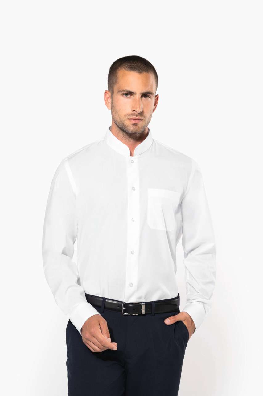 MEN'S LONG-SLEEVED MANDARIN COLLAR SHIRT - White - Additional