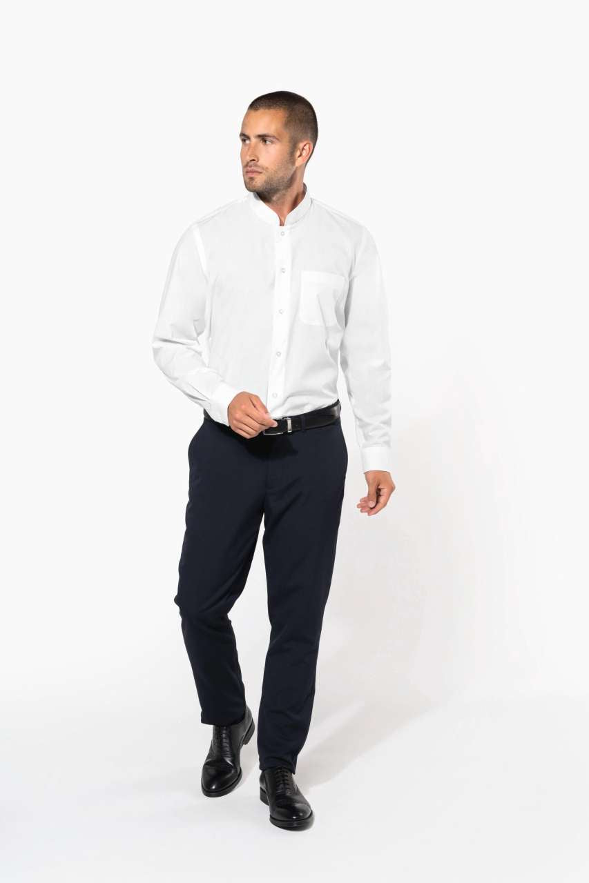 MEN'S LONG-SLEEVED MANDARIN COLLAR SHIRT - Black - Additional
