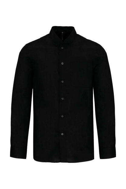MEN'S LONG-SLEEVED MANDARIN COLLAR SHIRT - Black - Main