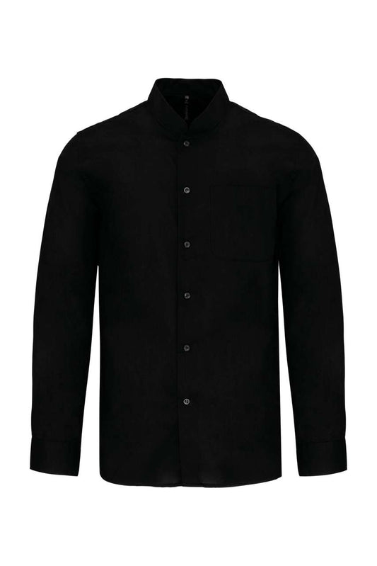 MEN'S LONG-SLEEVED MANDARIN COLLAR SHIRT - Black - Main