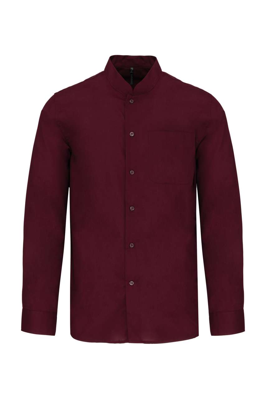 MEN'S LONG-SLEEVED MANDARIN COLLAR SHIRT - Wine - Main