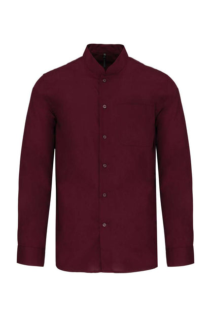 MEN'S LONG-SLEEVED MANDARIN COLLAR SHIRT - Wine - Main