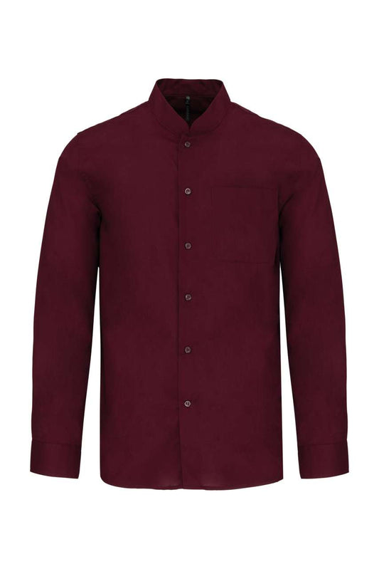 MEN'S LONG-SLEEVED MANDARIN COLLAR SHIRT - Wine - Main