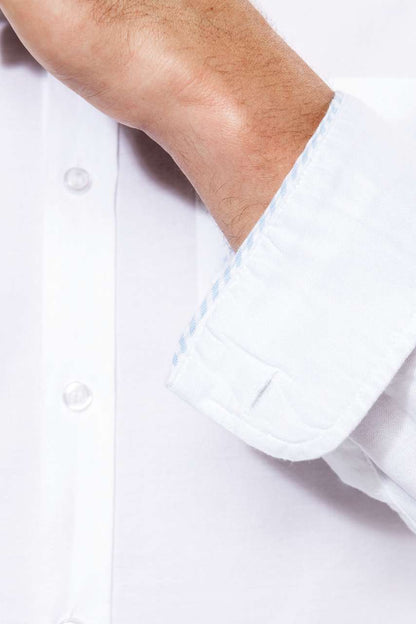 LONG-SLEEVED WASHED OXFORD COTTON SHIRT - Striped White/Oxford Blue - Additional