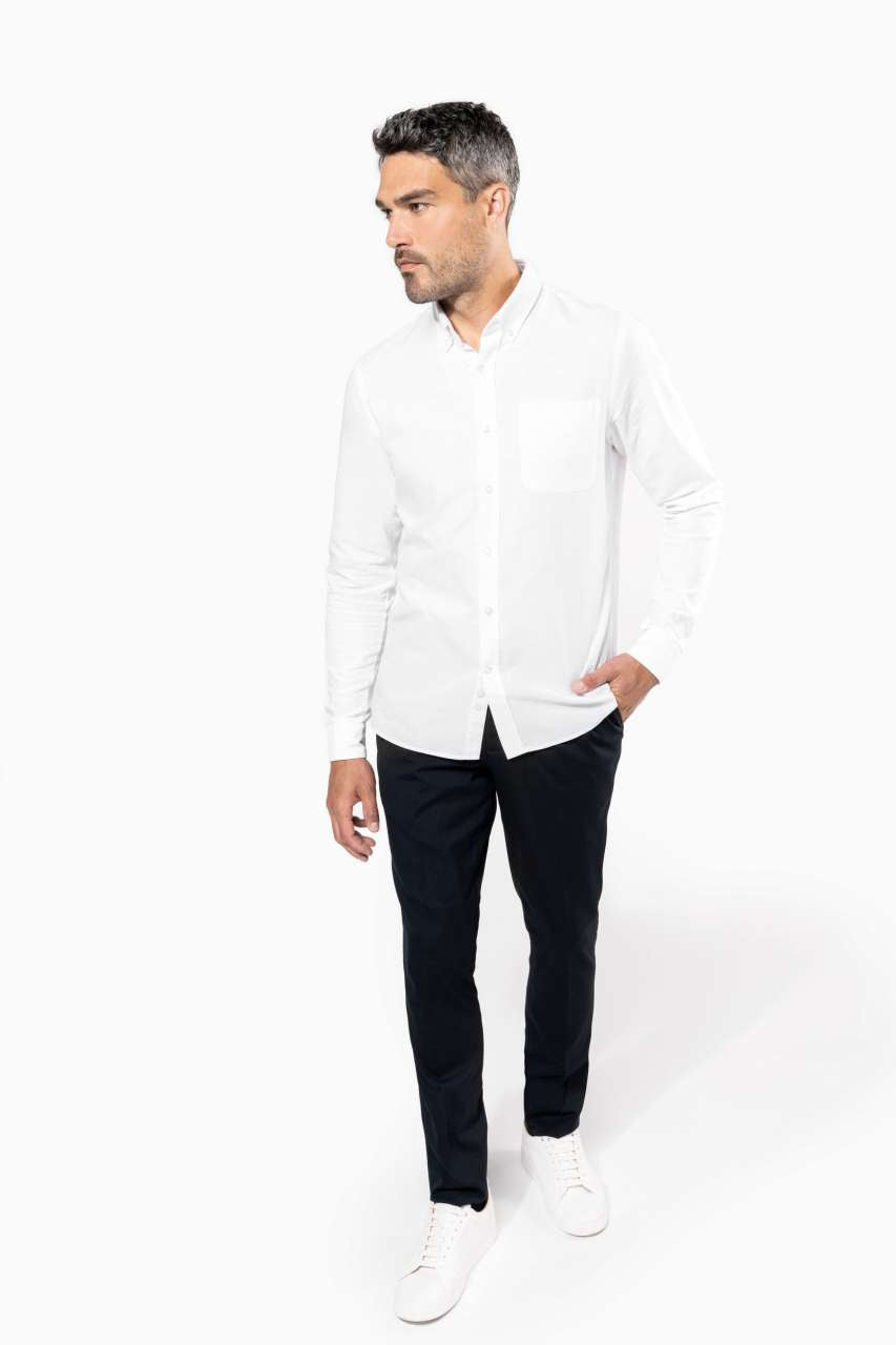 LONG-SLEEVED WASHED OXFORD COTTON SHIRT - White - Additional