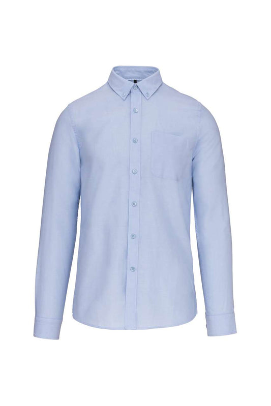 LONG-SLEEVED WASHED OXFORD COTTON SHIRT - Oxford Blue - Main