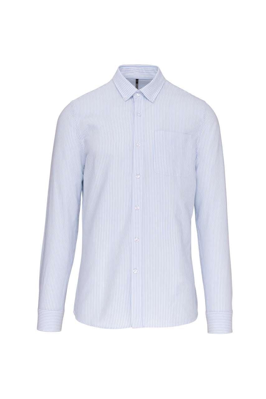 LONG-SLEEVED WASHED OXFORD COTTON SHIRT - Striped White/Oxford Blue - Main
