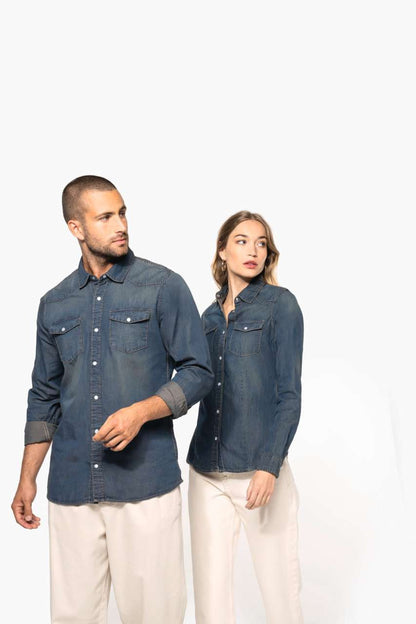 LADIES' LONG-SLEEVED DENIM SHIRT - Blue Jean - Additional