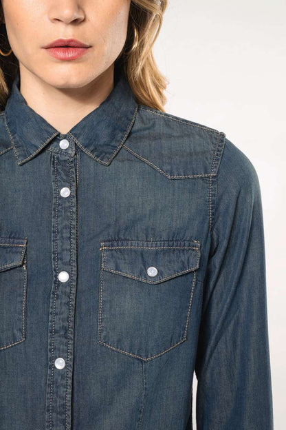 LADIES' LONG-SLEEVED DENIM SHIRT - Blue Jean - Additional