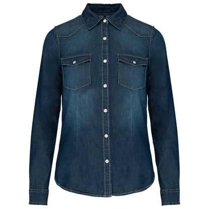 LADIES' LONG-SLEEVED DENIM SHIRT - Blue Jean - Main