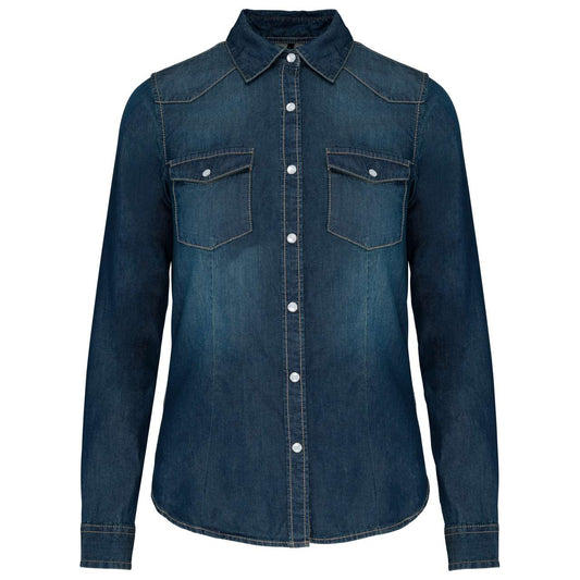 LADIES' LONG-SLEEVED DENIM SHIRT - Blue Jean - Main