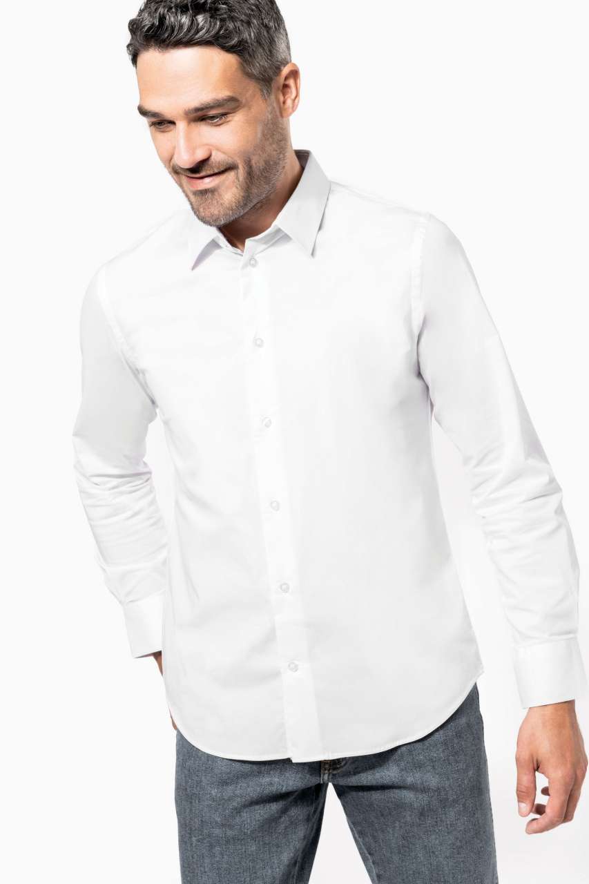 LONG-SLEEVED COTTON/ELASTANE SHIRT - White - Model