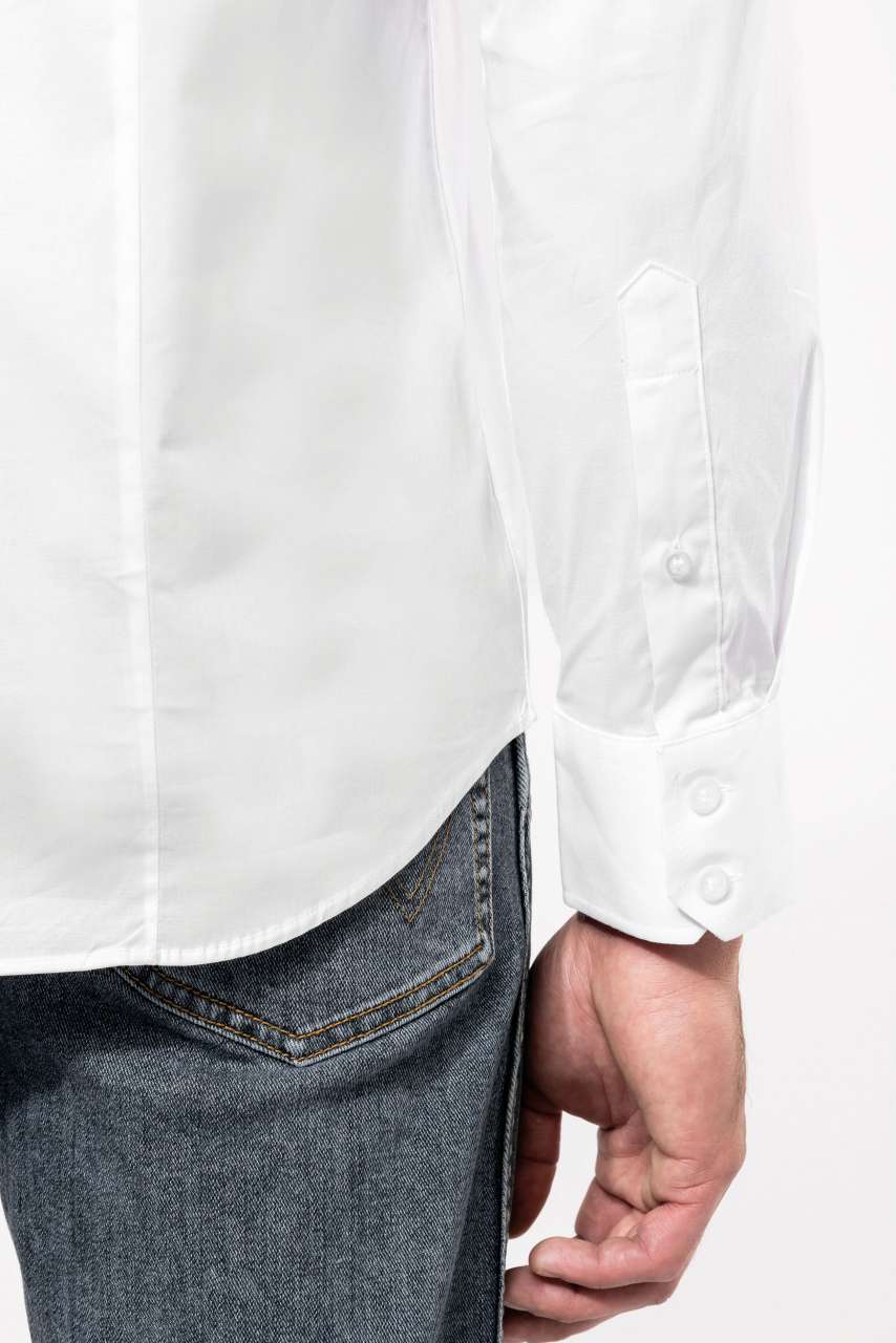 LONG-SLEEVED COTTON/ELASTANE SHIRT - White - Additional