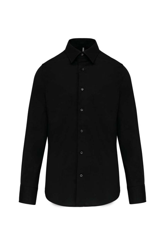 LONG-SLEEVED COTTON/ELASTANE SHIRT - Black - Main