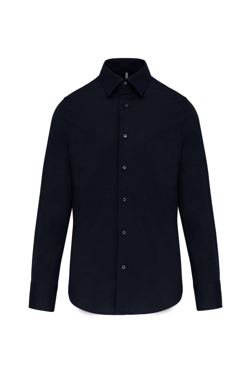 LONG-SLEEVED COTTON/ELASTANE SHIRT - Navy - Main