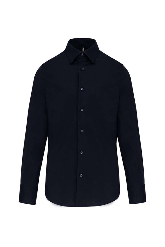 LONG-SLEEVED COTTON/ELASTANE SHIRT - Navy - Main