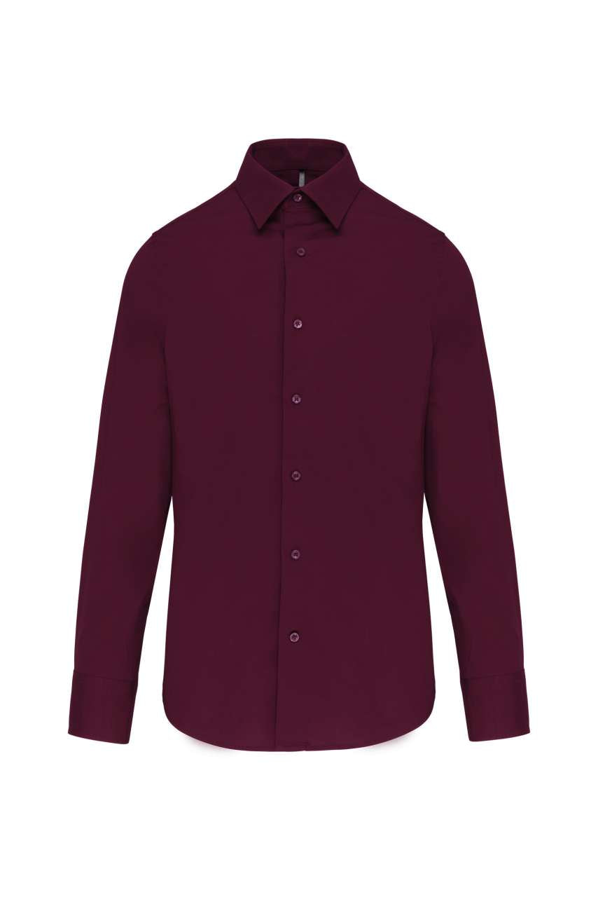 LONG-SLEEVED COTTON/ELASTANE SHIRT - Wine - Main