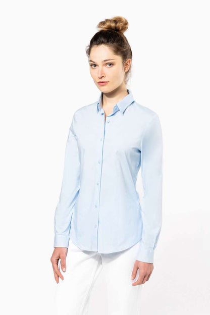 LADIES' LONG-SLEEVED STRETCH SHIRT - Light Blue - Model