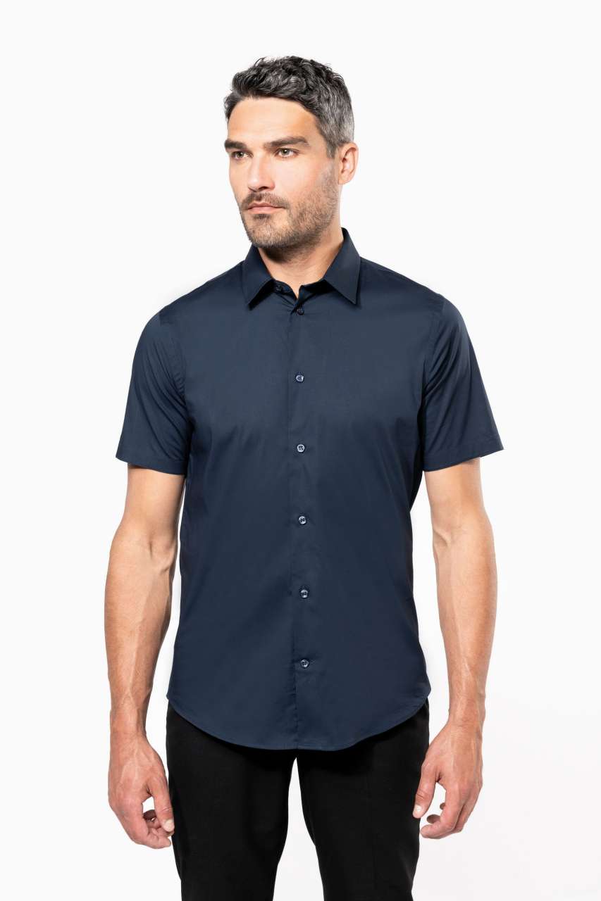 SHORT-SLEEVED COTTON/ELASTANE SHIRT - Zinc - Model