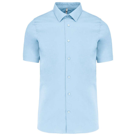 SHORT-SLEEVED COTTON/ELASTANE SHIRT - Light Blue - Main