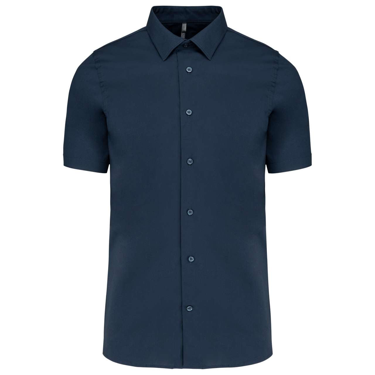 SHORT-SLEEVED COTTON/ELASTANE SHIRT - Navy - Main