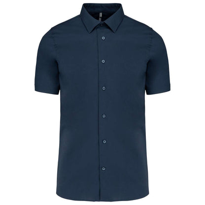 SHORT-SLEEVED COTTON/ELASTANE SHIRT - Navy - Main