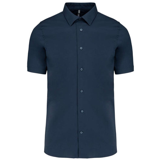SHORT-SLEEVED COTTON/ELASTANE SHIRT - Navy - Main