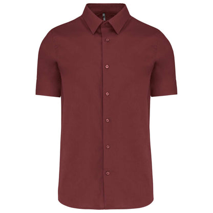 SHORT-SLEEVED COTTON/ELASTANE SHIRT - Wine - Main