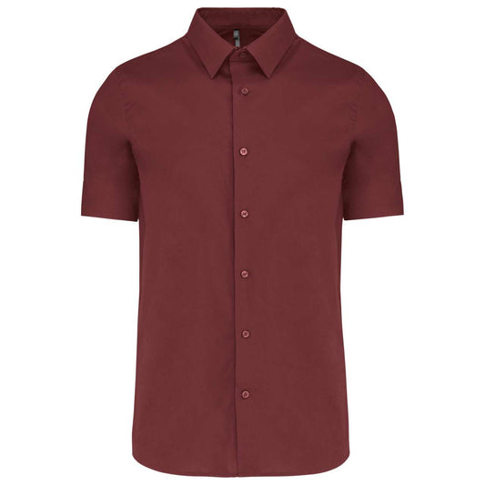 SHORT-SLEEVED COTTON/ELASTANE SHIRT - Wine - Main