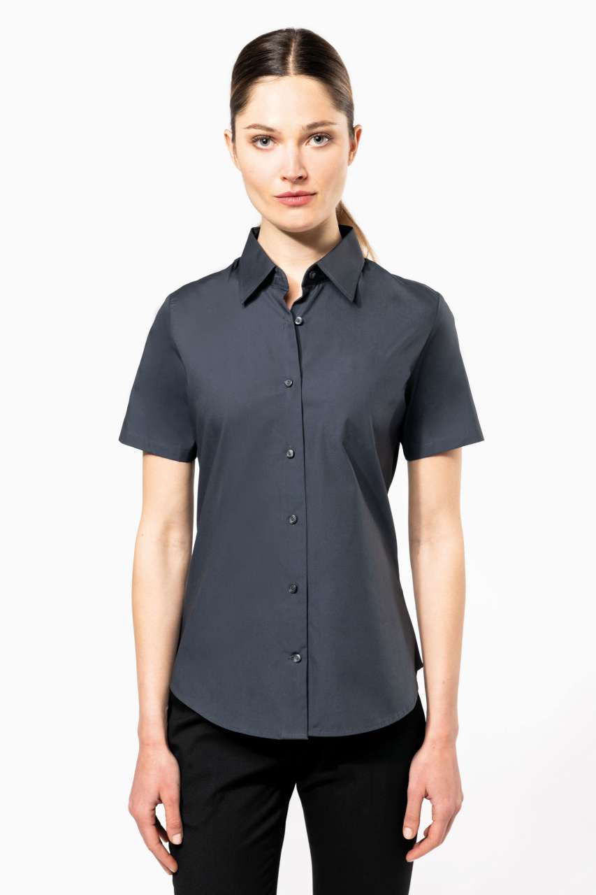 LADIES' SHORT-SLEEVED COTTON/ELASTANE SHIRT - Black - Model