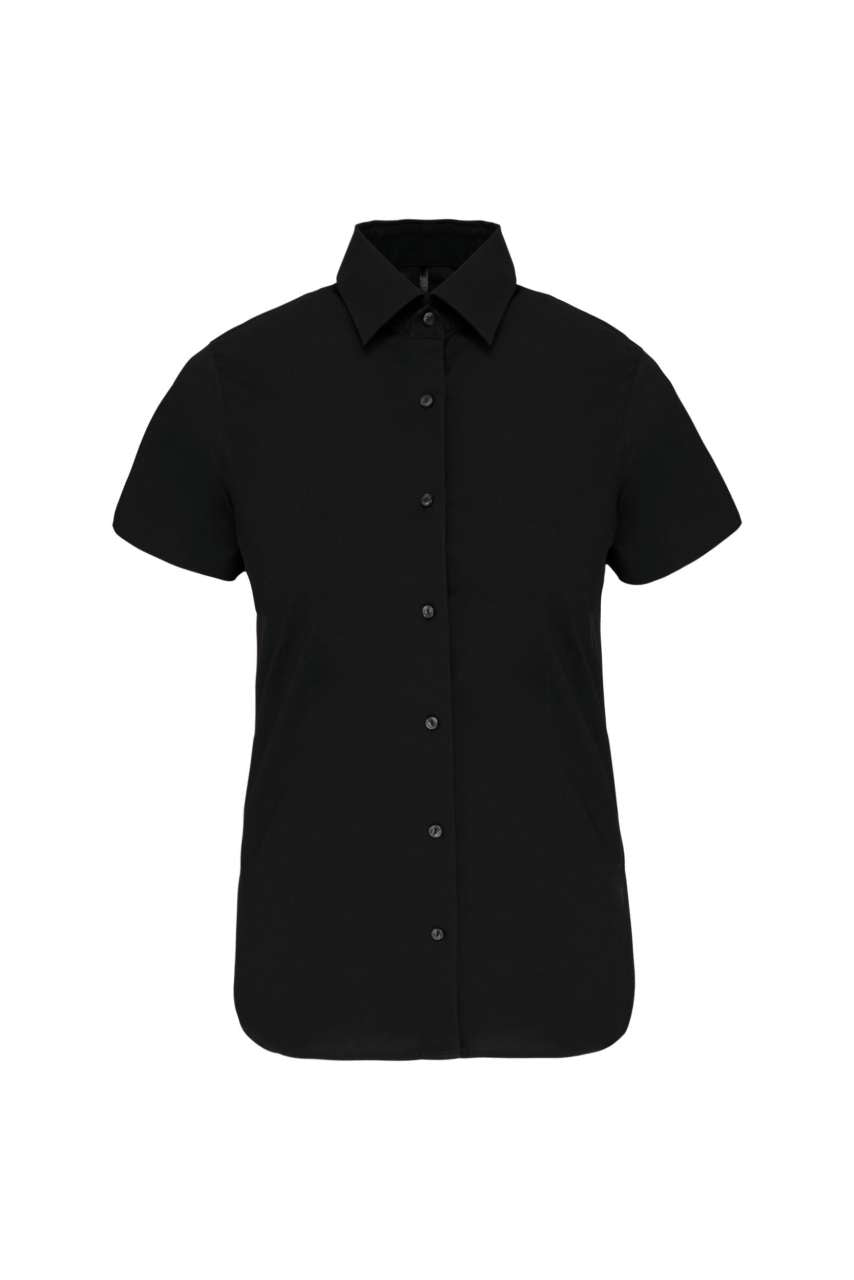 LADIES' SHORT-SLEEVED COTTON/ELASTANE SHIRT - Black - Main
