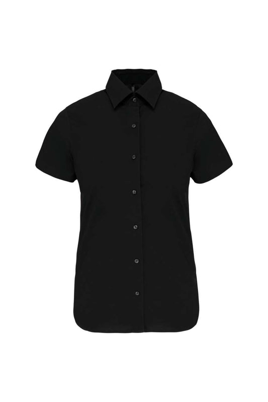 LADIES' SHORT-SLEEVED COTTON/ELASTANE SHIRT - Black - Main