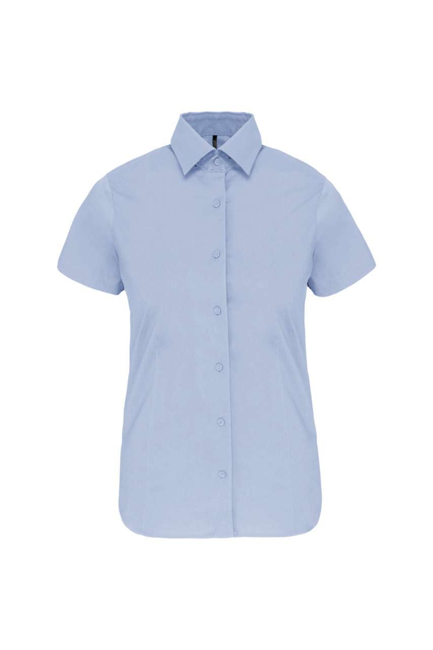 LADIES' SHORT-SLEEVED COTTON/ELASTANE SHIRT - Light Blue - Main