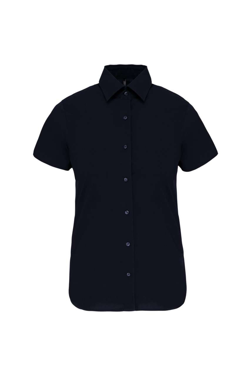 LADIES' SHORT-SLEEVED COTTON/ELASTANE SHIRT - Navy - Main