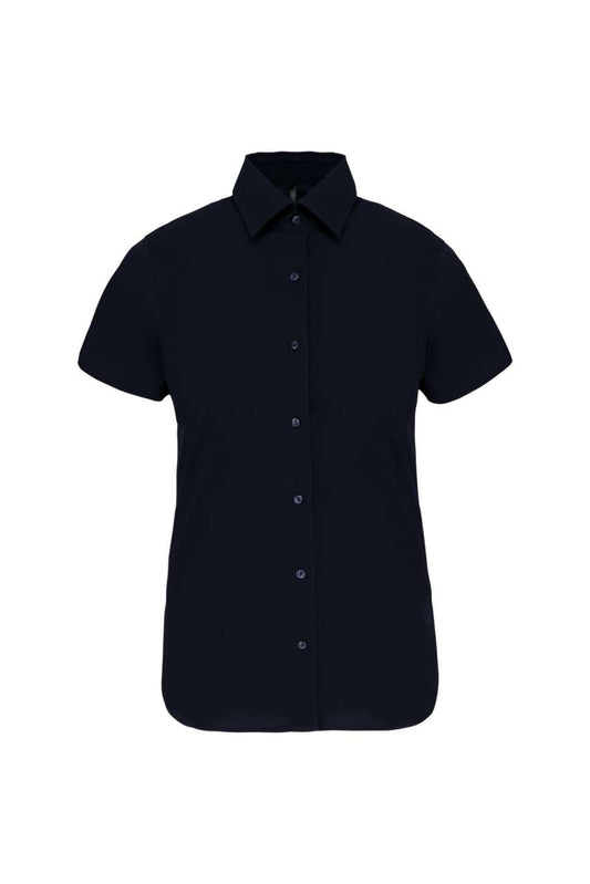 LADIES' SHORT-SLEEVED COTTON/ELASTANE SHIRT - Navy - Main