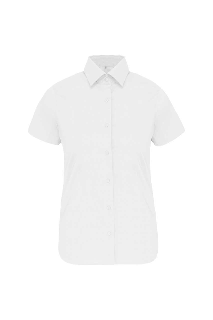 LADIES' SHORT-SLEEVED COTTON/ELASTANE SHIRT - White - Main