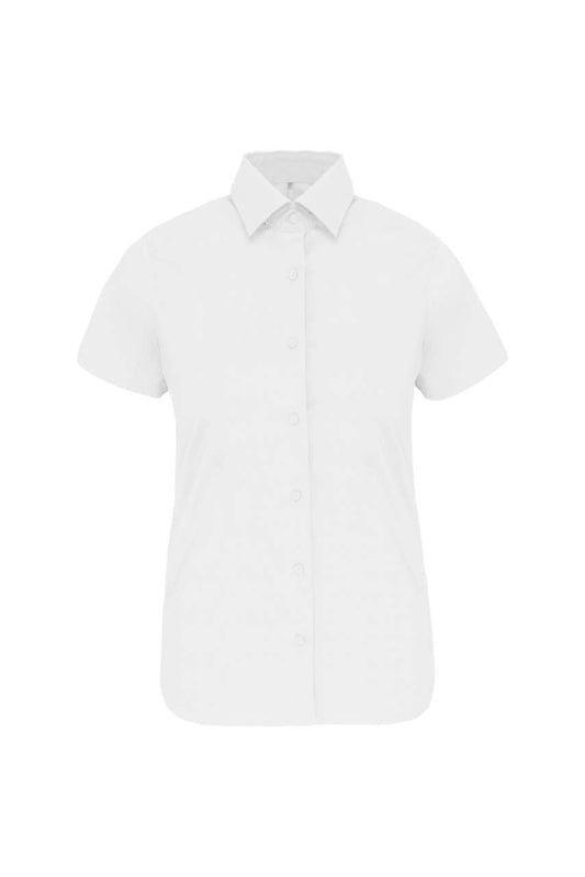 LADIES' SHORT-SLEEVED COTTON/ELASTANE SHIRT - White - Main
