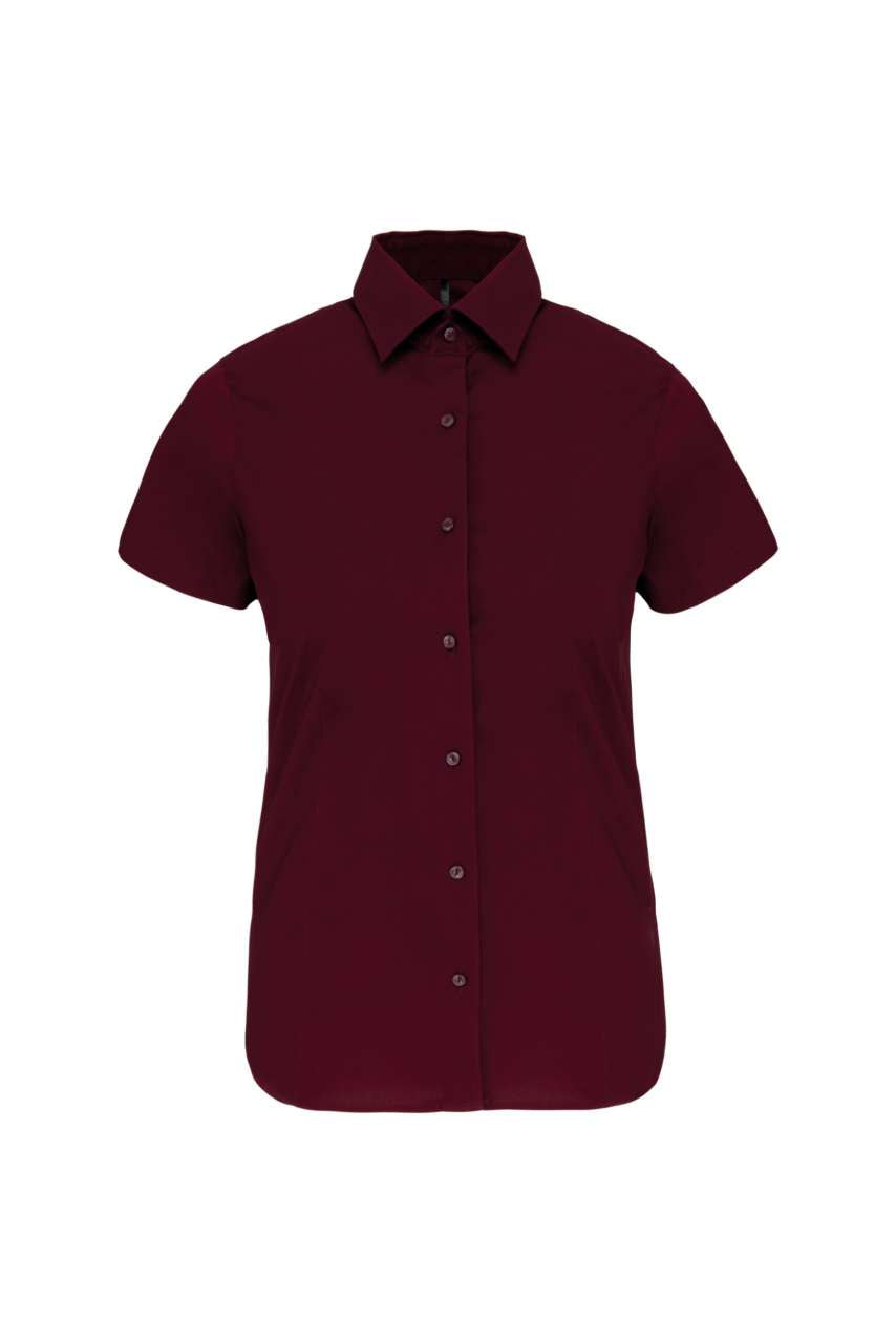 LADIES' SHORT-SLEEVED COTTON/ELASTANE SHIRT - Wine - Main