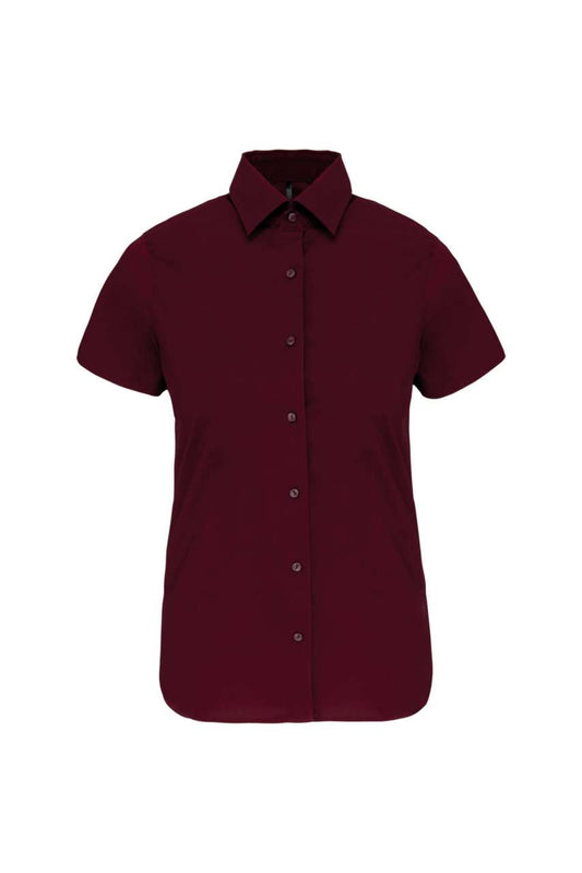 LADIES' SHORT-SLEEVED COTTON/ELASTANE SHIRT - Wine - Main