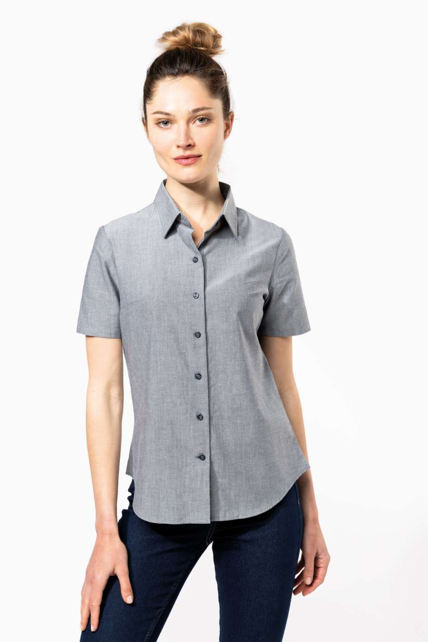LADIES' SHORT-SLEEVED OXFORD SHIRT - White - Model