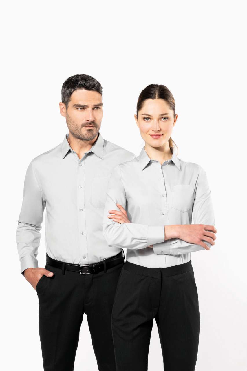 MEN'S LONG-SLEEVED COTTON POPLIN SHIRT - Zinc - Additional