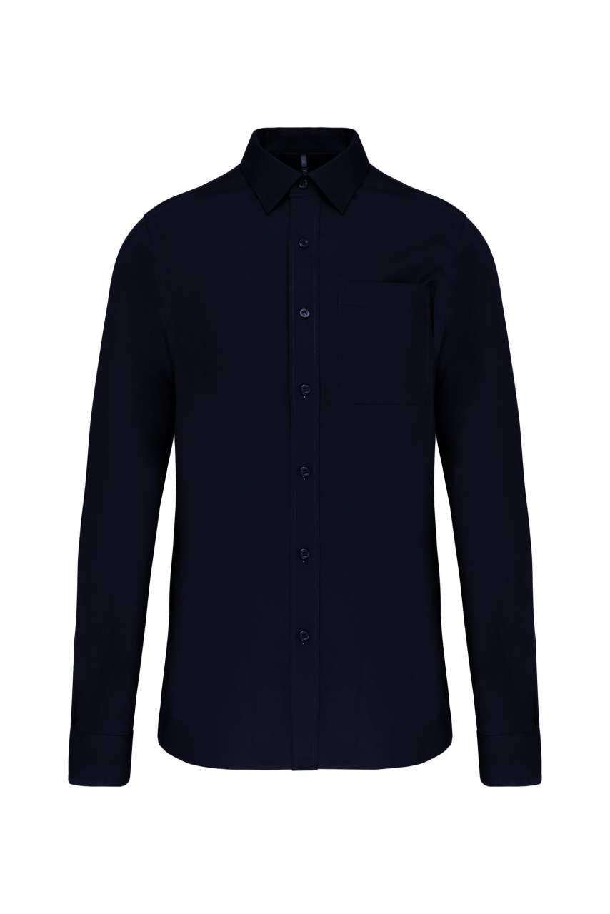 MEN'S LONG-SLEEVED COTTON POPLIN SHIRT - Navy - Main